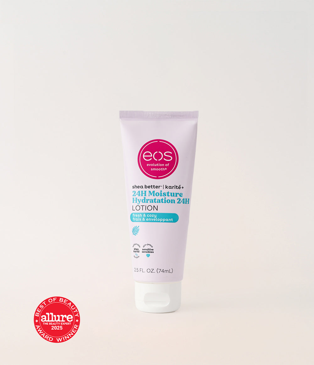 Tube of eos lotion with a white background